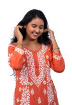 Orange Printed Cotton Kurta Set - Image 3