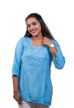 Sky Blue Embroidered Casual Top - Image 3