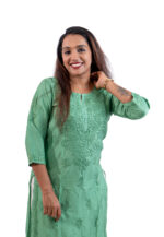 Green embroidered cotton  kurti - Image 2