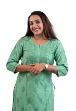 Green embroidered cotton  kurti - Image 3