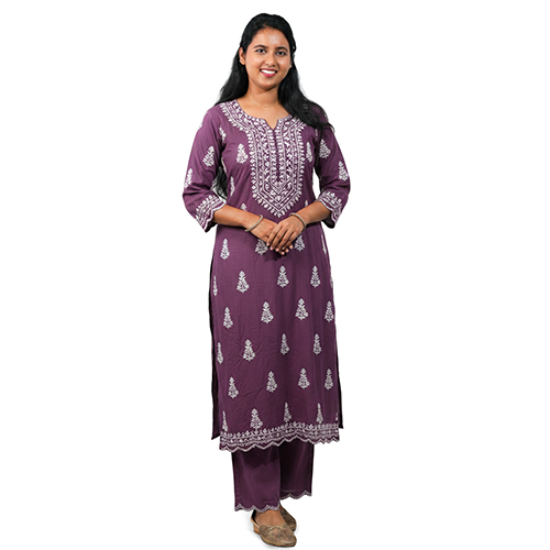 S 10.jpg Purple Chikankari Kurta Set - Image 1