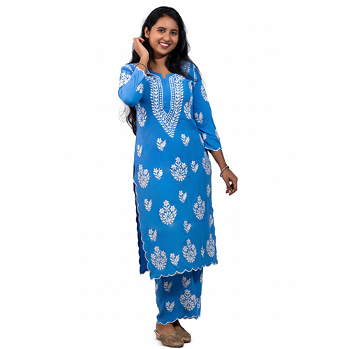 S 12.jpg Blue Printed Cotton Kurta Set - Image 1