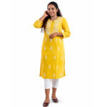Yellow Embroidered Straight Kurta