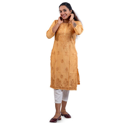 Mustard embroidered cotton kurti