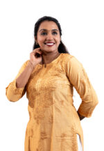 Mustard embroidered cotton kurti - Image 2