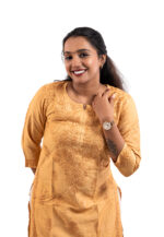 Mustard embroidered cotton kurti - Image 3